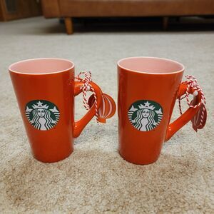 Starbucks Red Pink Holiday 16 Oz Tall Coffee Mug Siren Logo 2024 includes 2 mugs